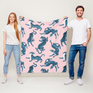 Blaues Tiger-asiatisches Muster Fleecedecke