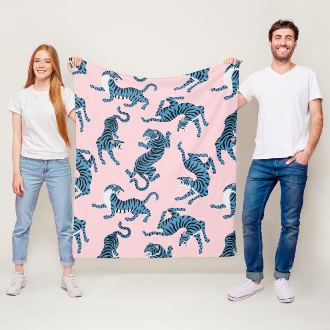 Blaues Tiger-asiatisches Muster Fleecedecke (Beispiel)