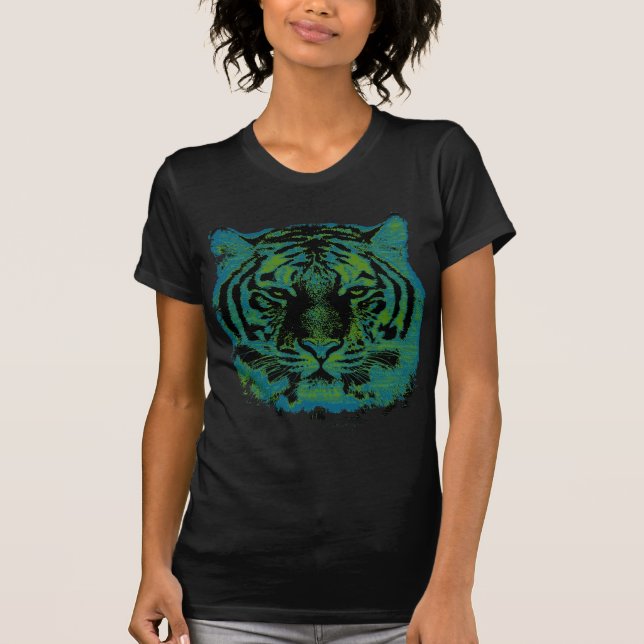 Blaues Tiger-Gesicht T-Shirt (Vorderseite)