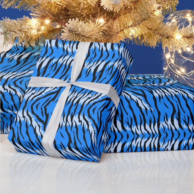 Blaues Tiger-Tierhaut-Musterdesign  Geschenkpapier (Von Creator hochgeladen)