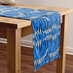 Blaues Tiger-Tierhaut-Musterdesign Kurzer Tischläufer