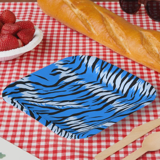 Blaues Tiger-Tierhaut-Musterdesign  Pappteller (Von Creator hochgeladen)