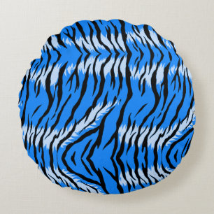 Blaues Tiger-Tierhaut-Musterdesign Rundes Kissen