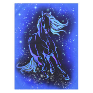 Blaues Tischlerpferd in der Starry Night Tischdecke