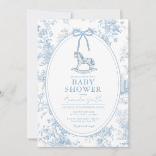 Blaues Toile-Baby-Shower-Schaukelpferd Einladung