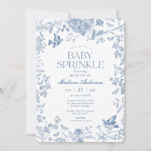 Blaues Toile De Jouy Französisches Florales Baby T Einladung