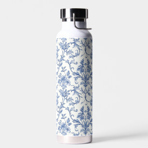 Blaues Toile de Jouy französisches Land Blumenmust Trinkflasche