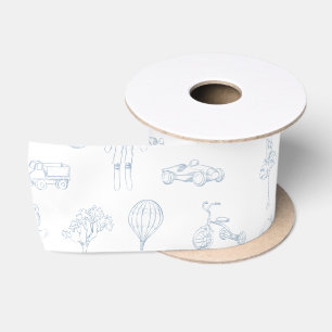 Blaues Toile de Jouy Kinderzimmer Satinband