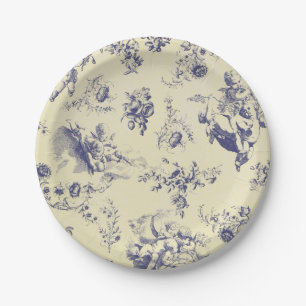 Blaues Toile französisches Land-Engel-Muster Pappteller