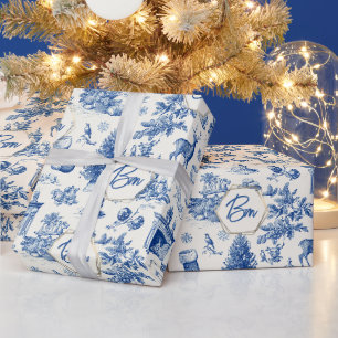 Blaues Toile nahtloses Muster vintage Winterurlaub Geschenkpapier