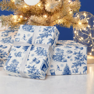 Blaues Toile-Nahtloses Muster Vintage-Winterurlaub Geschenkpapier