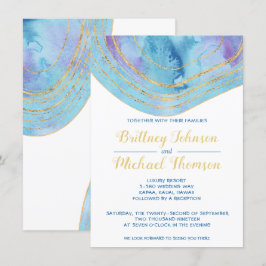 Blaues Tor mit Goldfoil Hochzeit Einladung