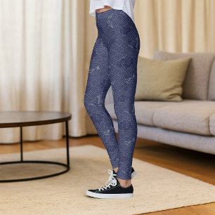Blaues traditionelles japanisches Wave Seigaiha Mu Leggings