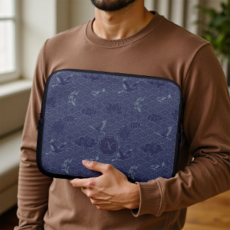 Blaues traditionelles japanisches Wellen-Seigaiha- Laptopschutzhülle