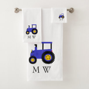 Blaues Traktor-Design Monogrammiert Badhandtuch Set