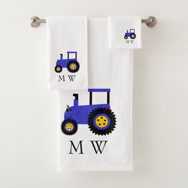 Blaues Traktor-Design Monogrammiert Badhandtuch Set (Insitu)