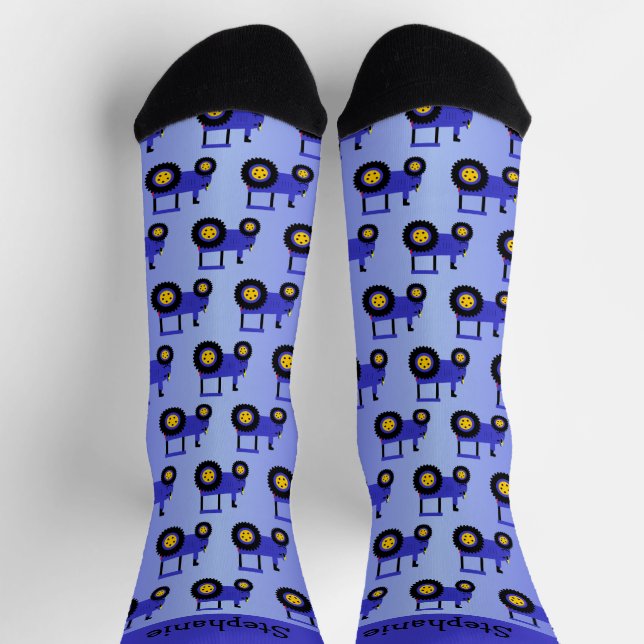 Blaues Traktor-Design personalisiert Socken (Oben)