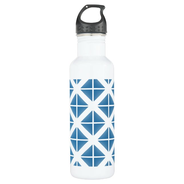 Blaues Trenddreieck-Muster Edelstahlflasche (Vorderseite)