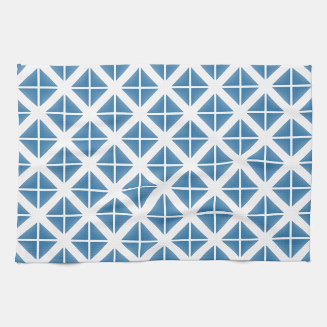 Blaues Trenddreieck-Muster Geschirrtuch (Horizontal)