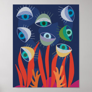 Blaues trendiges abstraktes Wasser-Augen-Ozean-Kun Poster