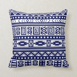Blaues Tribal Geometrisches Muster Kissen