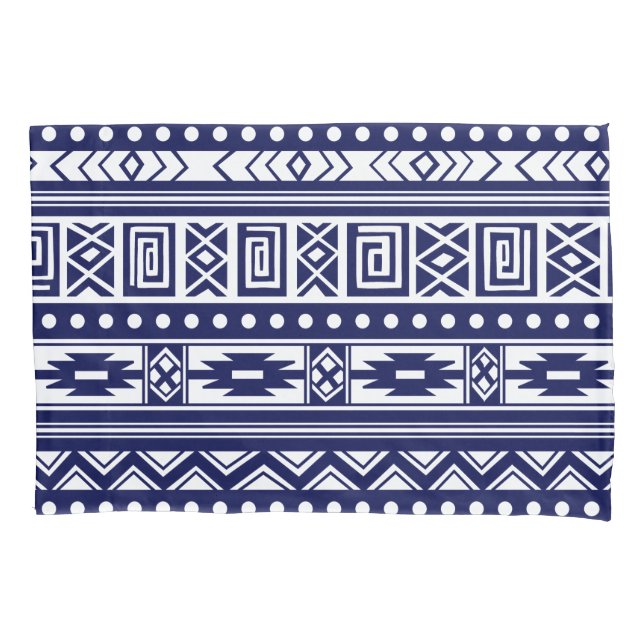 Blaues Tribal Geometrisches Muster Kissenbezug (Vorderseite)