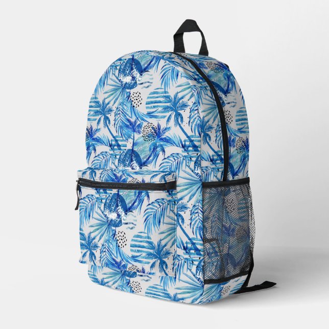 Blaues tropisches Wasserfarbmuster Bedruckter Rucksack (Rückseitige Ecke Rechts)