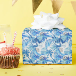 Blaues tropisches Wasserfarbmuster Geschenkpapier