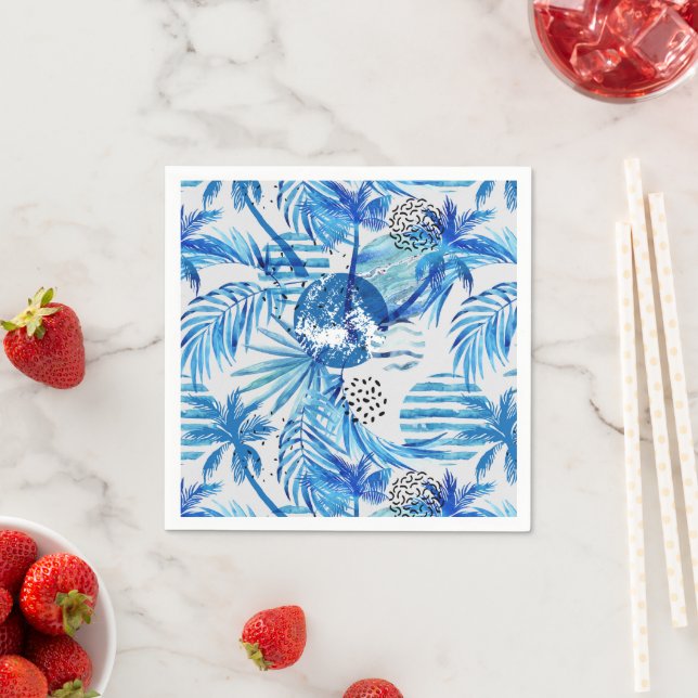 Blaues tropisches Wasserfarbmuster Serviette (Beispiel)