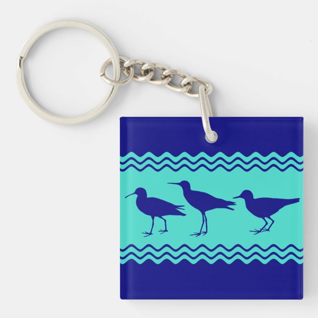 Blaues Türkis-Flussuferläufer-Vogel-Küstenmuster Schlüsselanhänger (Vorderseite)