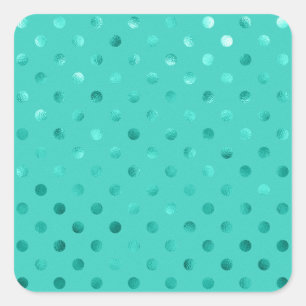 Blaues Türkis Metallisches Imitat Foil Polka Dot A Quadratischer Aufkleber