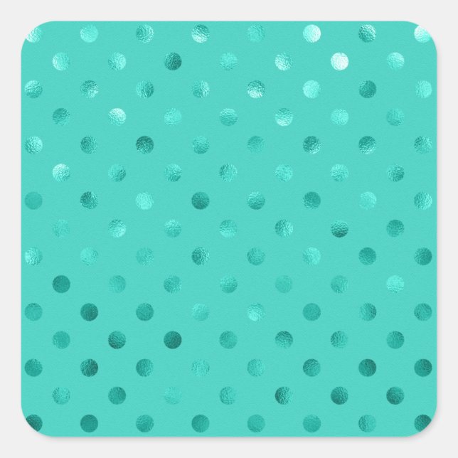 Blaues Türkis Metallisches Imitat Foil Polka Dot A Quadratischer Aufkleber (Vorderseite)