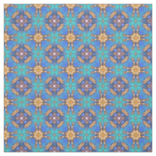 Blaues Türkis Ochre Retro Mosaik Muster Stoff