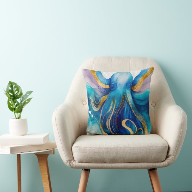 Blaues Türkis-Octopus-Throw-Kissen Kissen (Stuhl )