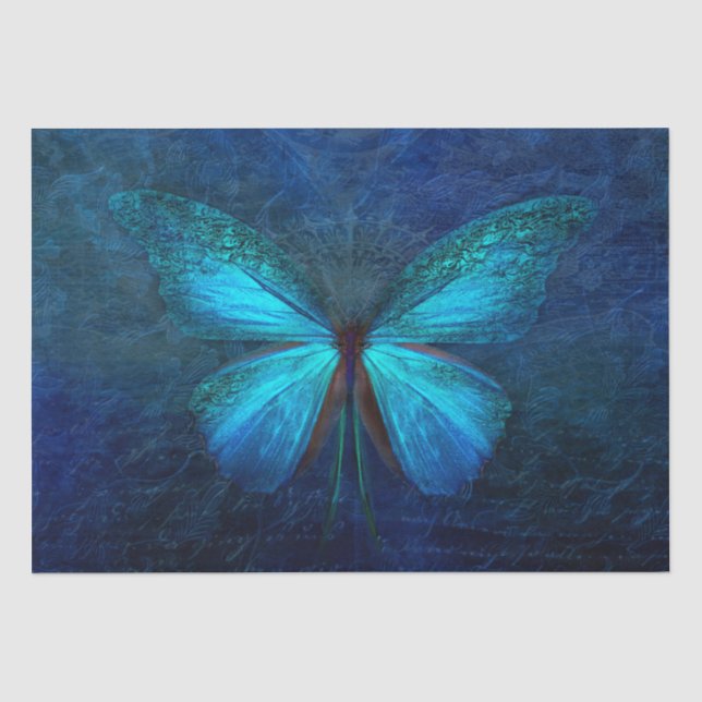 Blaues Türkis-Schmetterling-Dekoupage Seidenpapier (Vorderseite)