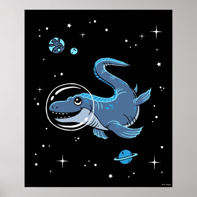Blaues Tylosaurus Dinos im Weltraum Poster (Vorne)