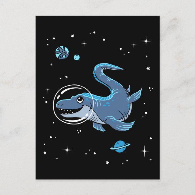 Blaues Tylosaurus Dinos im Weltraum Postkarte (Vorderseite)