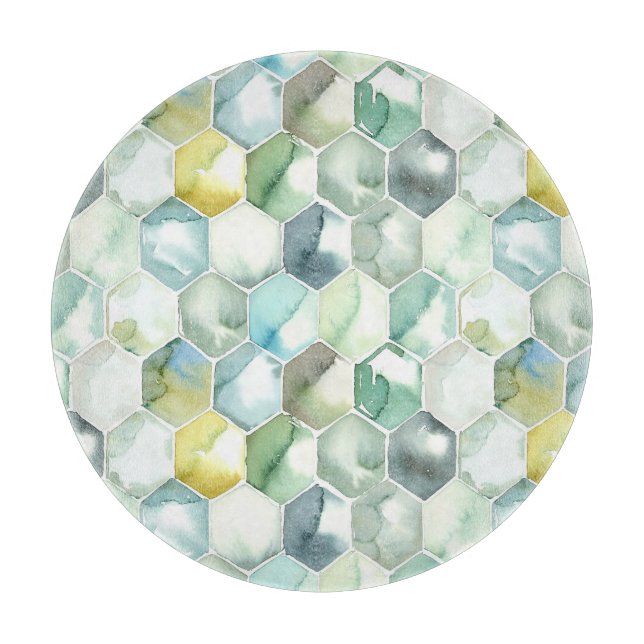 Blaues u. grünes Aquarell Honycomb Muster Schneidebrett (Vorderseite)