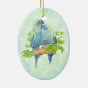 Blaues u. grünes Aquarell-tropische Keramik Ornament