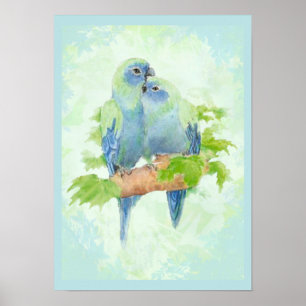 Blaues u. grünes Aquarell-tropische Poster