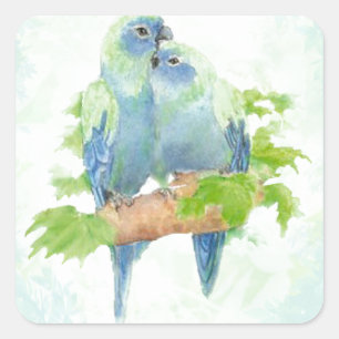 Blaues u. grünes Aquarell-tropische Quadratischer Aufkleber
