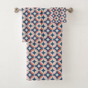 Blaues u. korallenrotes geometrisches Muster Badhandtuch Set