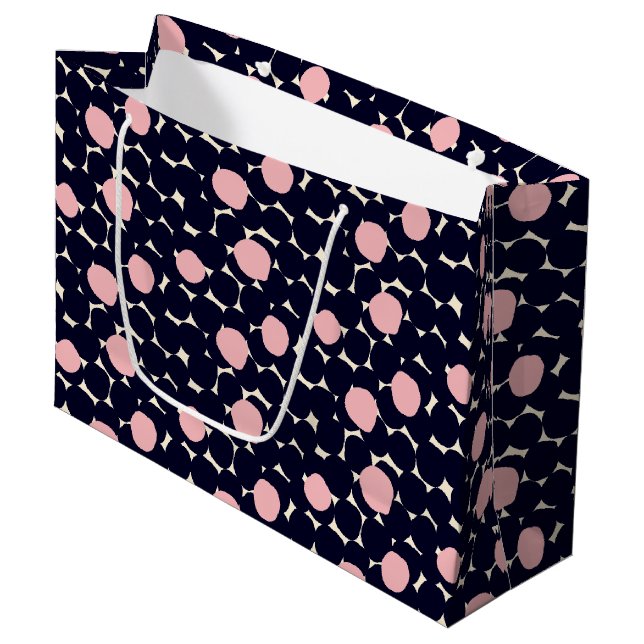 Blaues u. rosa großes Punkt-Muster Große Geschenktüte (Vorderseite Schrägansicht)