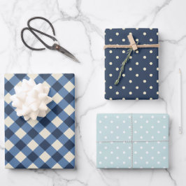 Blaues Umschlagpapier - Flachblatt Set 3 Geschenkpapier Set