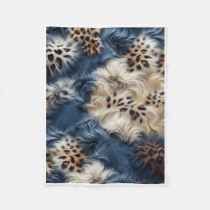 Blaues und beige wildes Tierfellmuster Fleece Blan