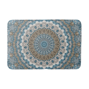 Blaues und Beiges Mandala Intrigates geometrisches Badematte
