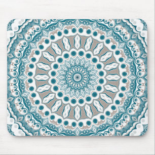 Blaues und Beiges modernes Mandala-Muster Mousepad