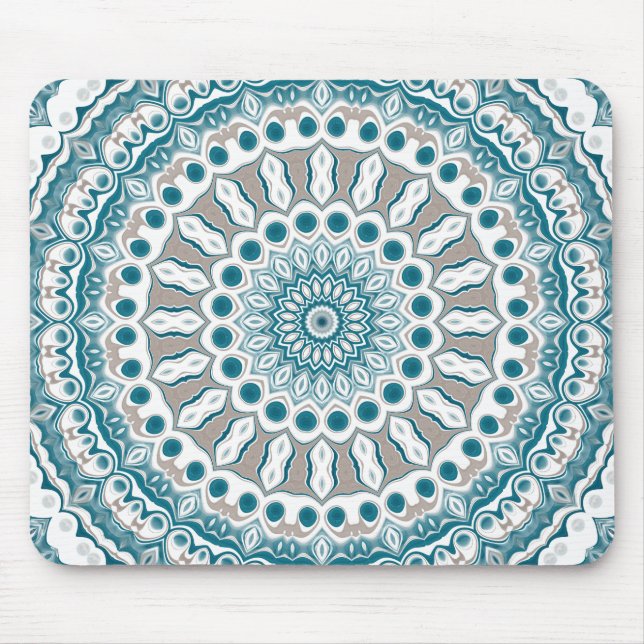 Blaues und Beiges modernes Mandala-Muster Mousepad (Vorne)
