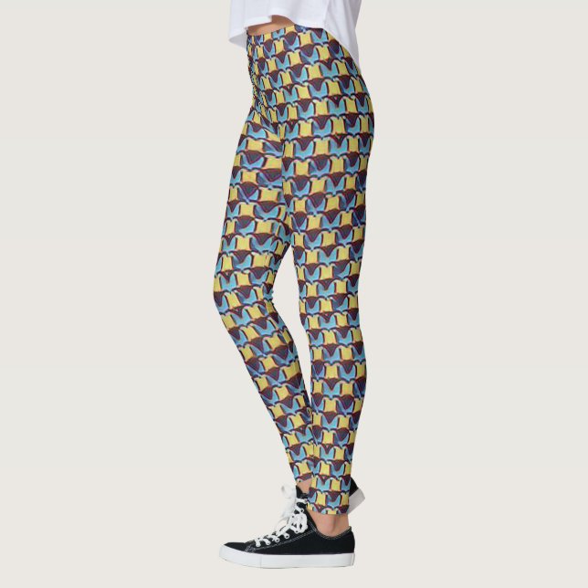Blaues und bernsteinfarbenes abstraktes geometrisc leggings (Links)