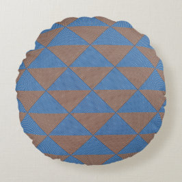 Blaues und braunes geometrisches Diamantmuster | M Rundes Kissen
